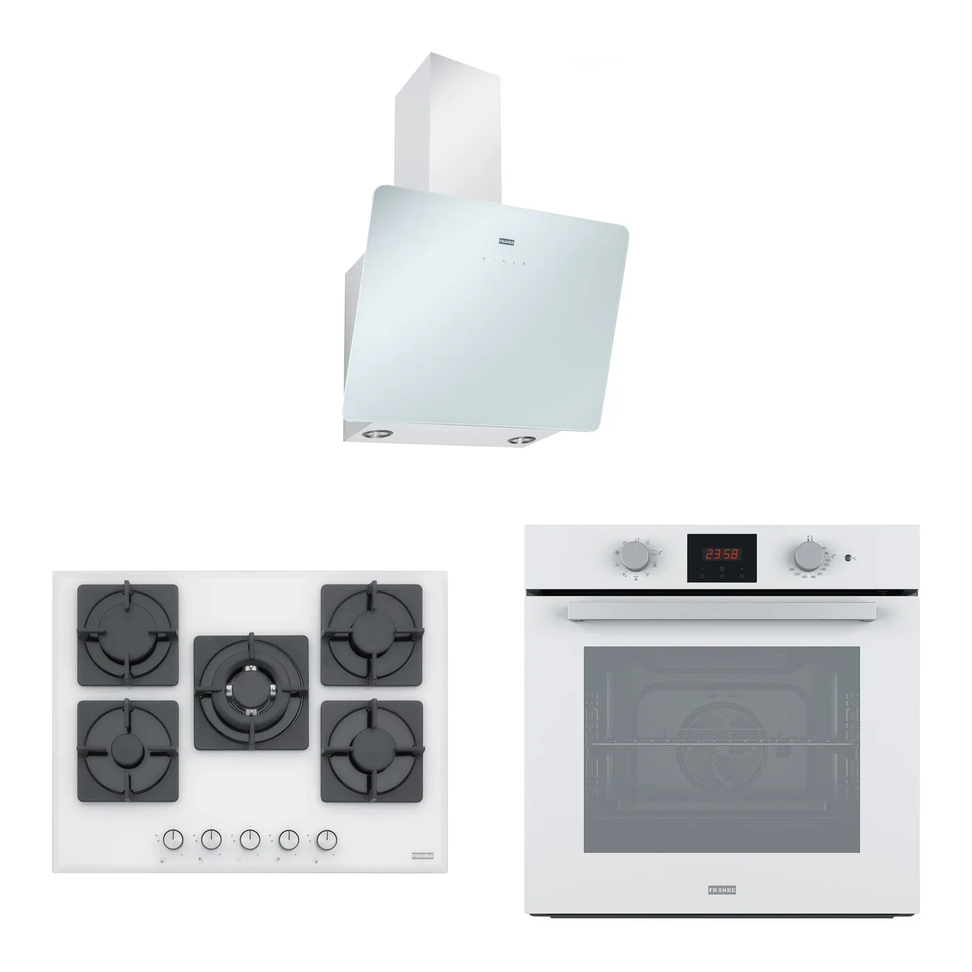 Franke Smart Linear Beyaz Cam 3'lü Ankastre Set – 5 gözlü ocak
