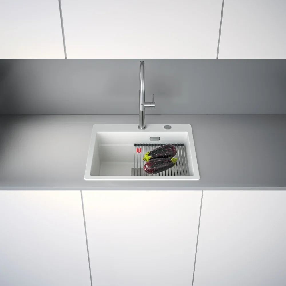 Franke Kubus 2 Pro KNG PRO 610-53 Granit Evye Bianco – Beyaz mutfakta kullanımda (2)