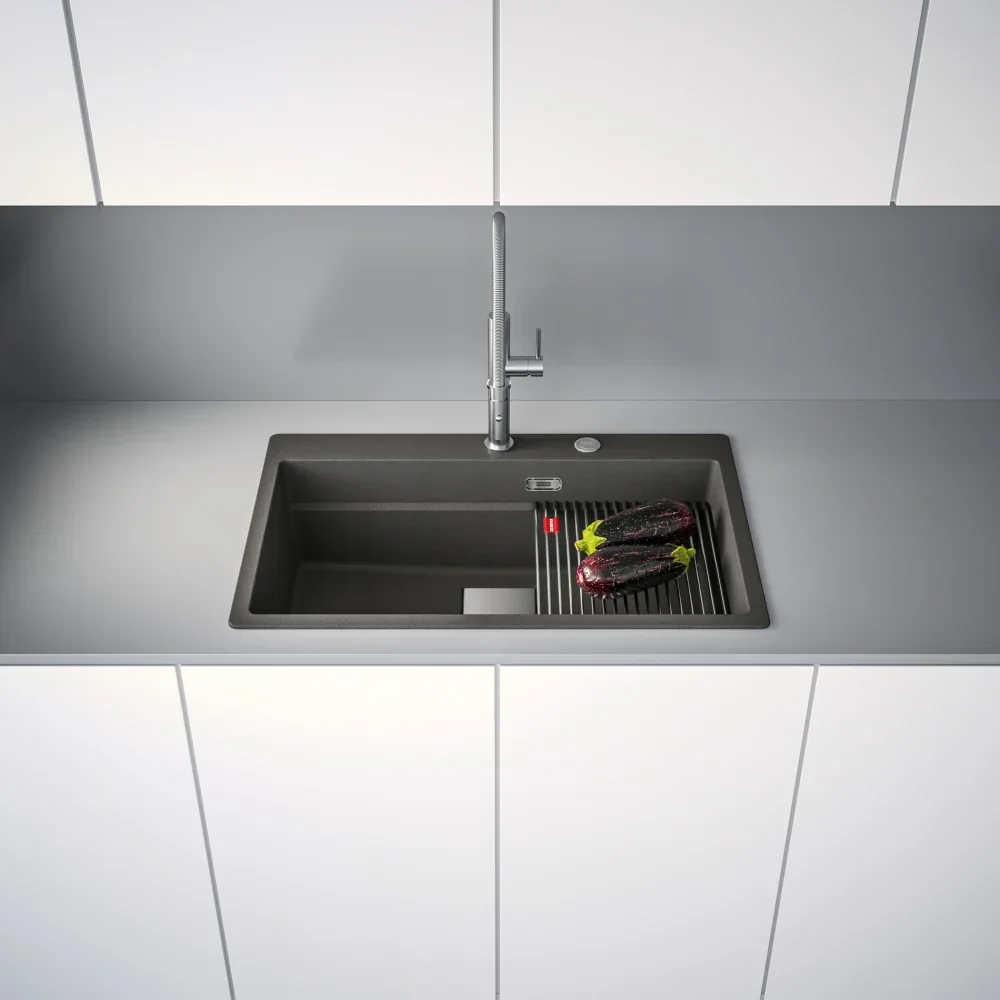 Franke Kubus 2 Pro KNG PRO 610-73 Granit Evye Slate Grey – Koyu Gri mutfakta kullanımda (2)