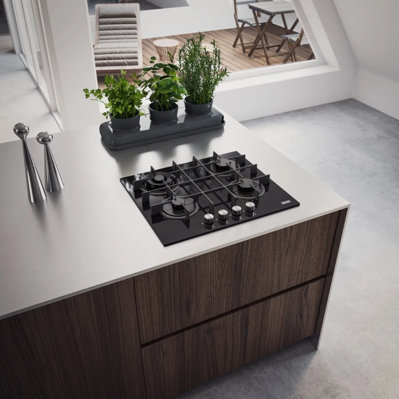 Franke Maris FHMA 604 3G DC BK C Siyah Cam (Black Glass) 4 Gözlü Gazlı Ocak – farklı açıdan görünüm 2
