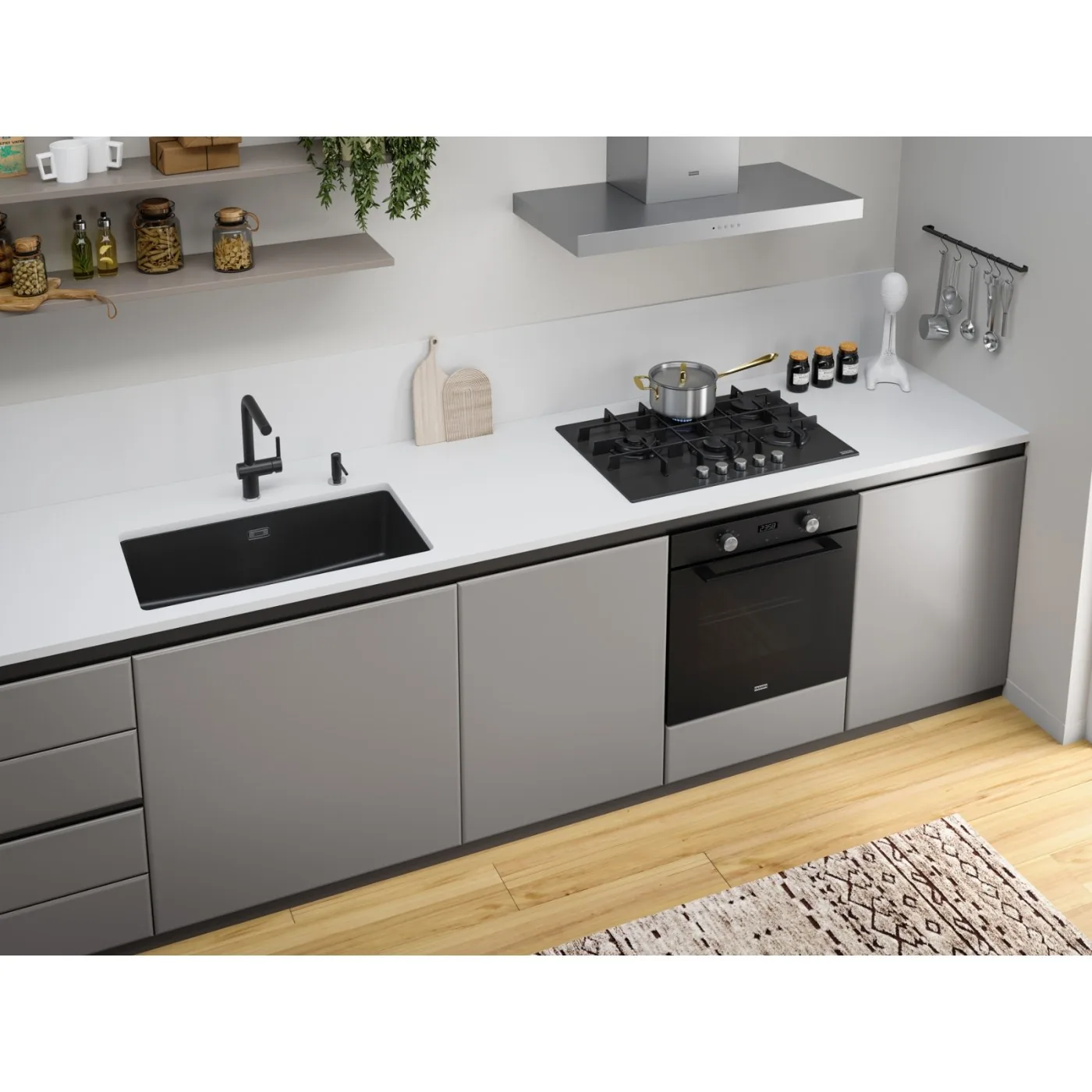 Franke Maris FHMA 755 4G DCL BK C Siyah Cam (Black Glass) 5 Gözlü Gazlı Ocak – farklı açıdan görünüm 2