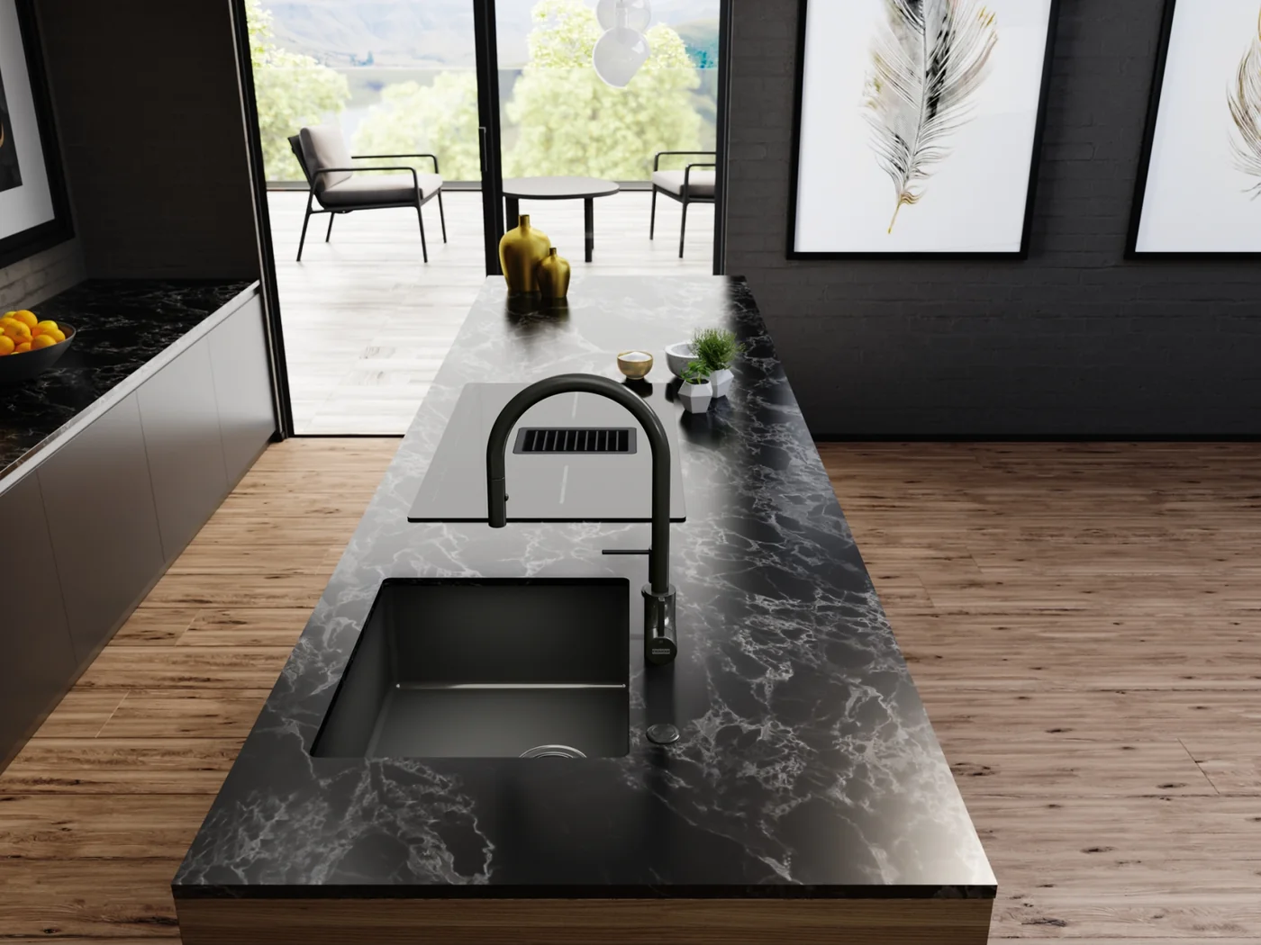 Franke Mythos Masterpiece BXM 210/110-50 Çelik Evye Antrasit mutfakta kullanımda (1)