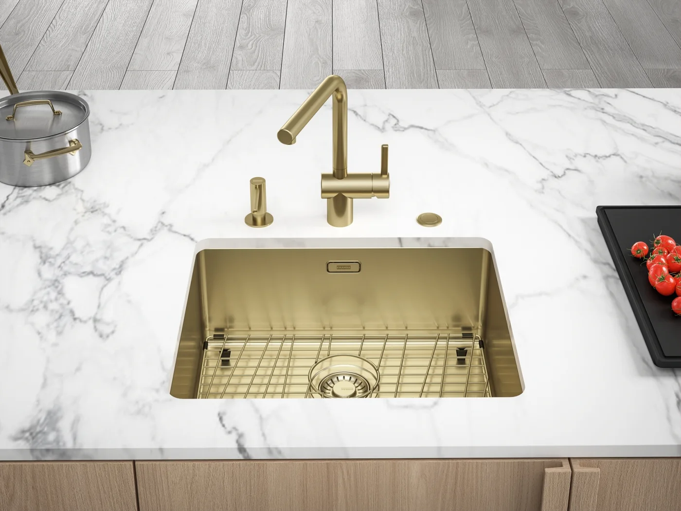 Franke Mythos Masterpiece BXM 210/110-50 Evye Batarya Seti – Gold – Altın mutfakta uygulama